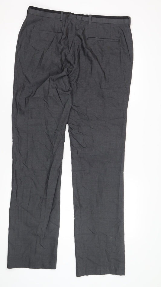 River Island Men's Black Wool Blend Straight Trousers