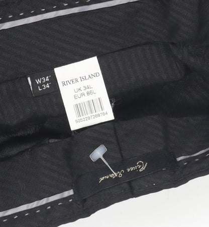 River Island Men's Black Wool Blend Straight Trousers