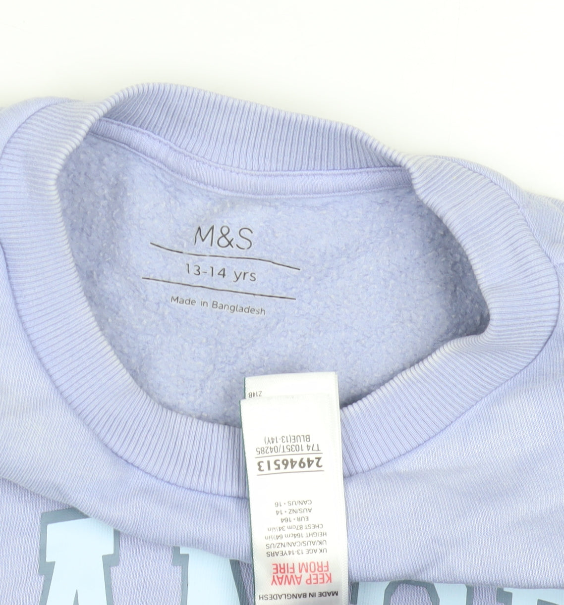 Marks and Spencer Girls Blue Los Angeles Sweatshirt 13-14 Years