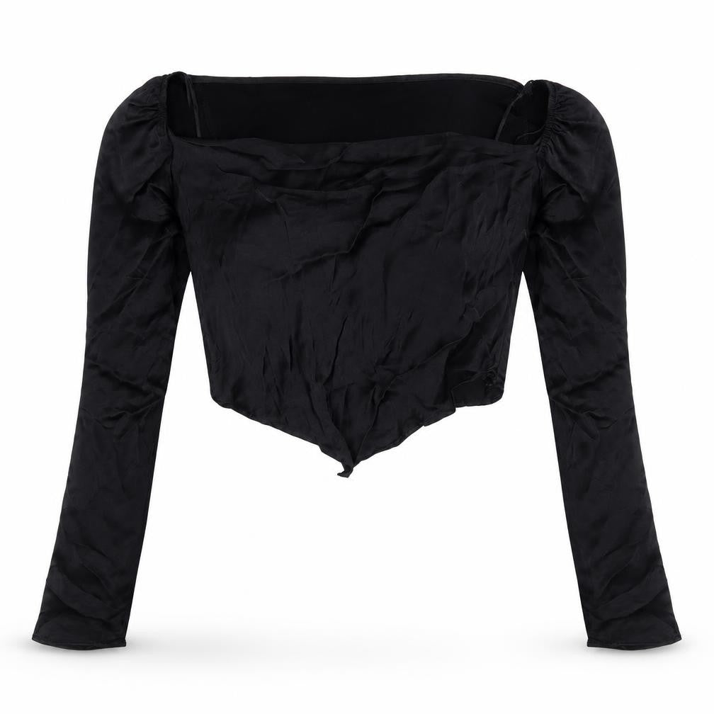 Womens UK Size S Bershka Black Cropped Blouse