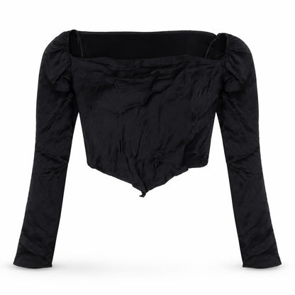 Womens UK Size S Bershka Black Cropped Blouse
