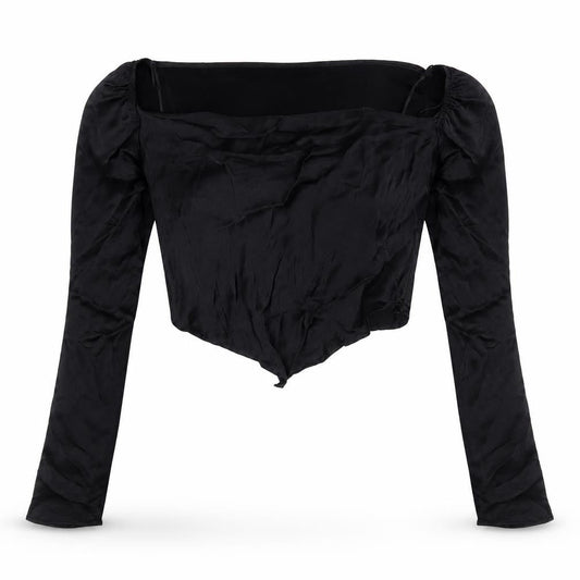 Womens UK Size S Bershka Black Cropped Blouse