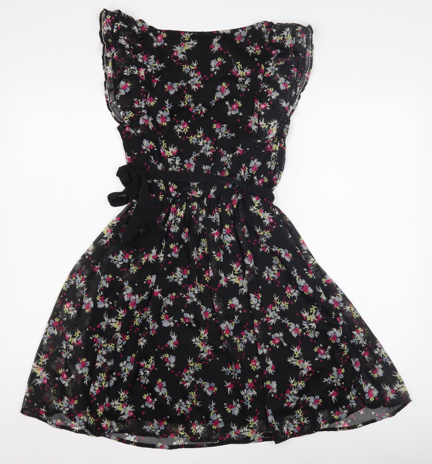 H&M Floral Black Flutter Sleeve Women's Dress Size 6