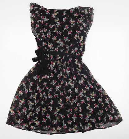 H&M Floral Black Flutter Sleeve Women's Dress Size 6