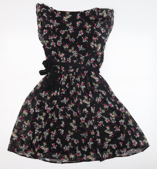 H&M Floral Black Flutter Sleeve Women's Dress Size 6