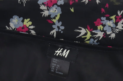 H&M Floral Black Flutter Sleeve Women's Dress Size 6
