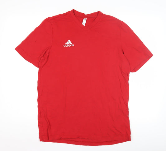 Adidas Men's Red V-Neck Short Sleeve T-Shirt M