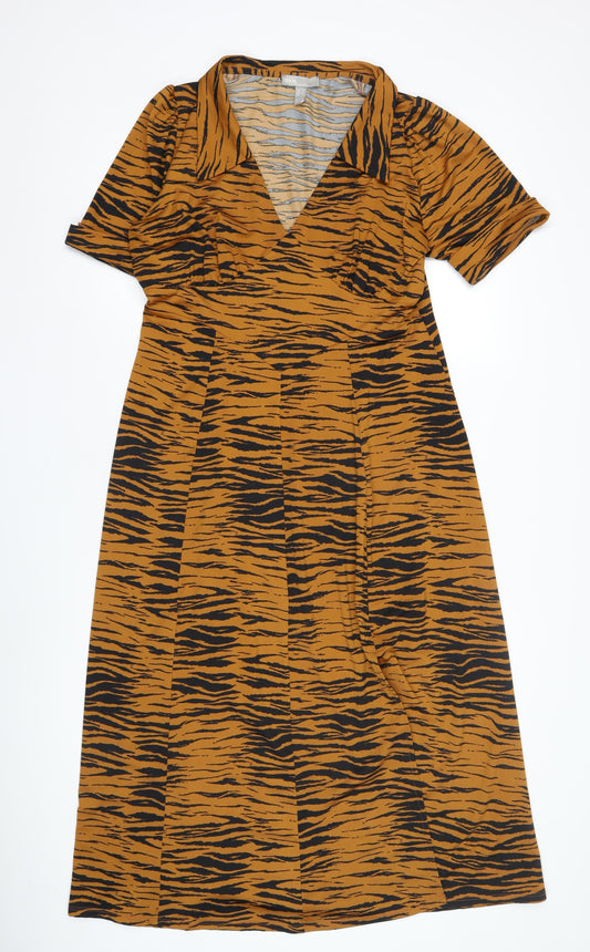 ASOS Women's Brown Animal Print A-Line Midi Dress