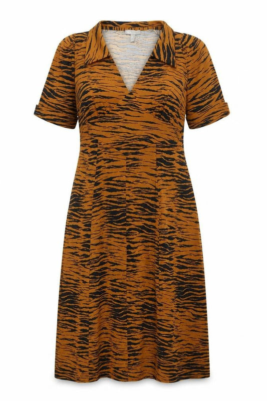 Front view of ASOS Women's Brown Animal Print A-Line Midi Dress