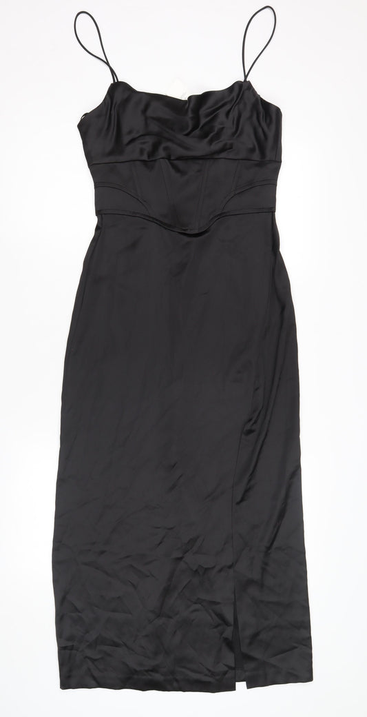 Zara Women's Black Satin Slip Dress XS