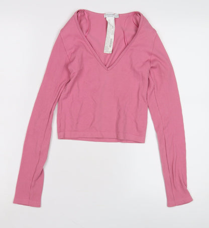 Womens UK Size XS Stradivarius Pink Cropped T-Shirt