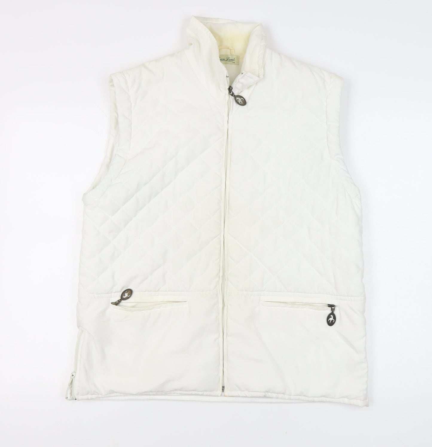 Womens UK Size M Green Lamb White Quilted Coat