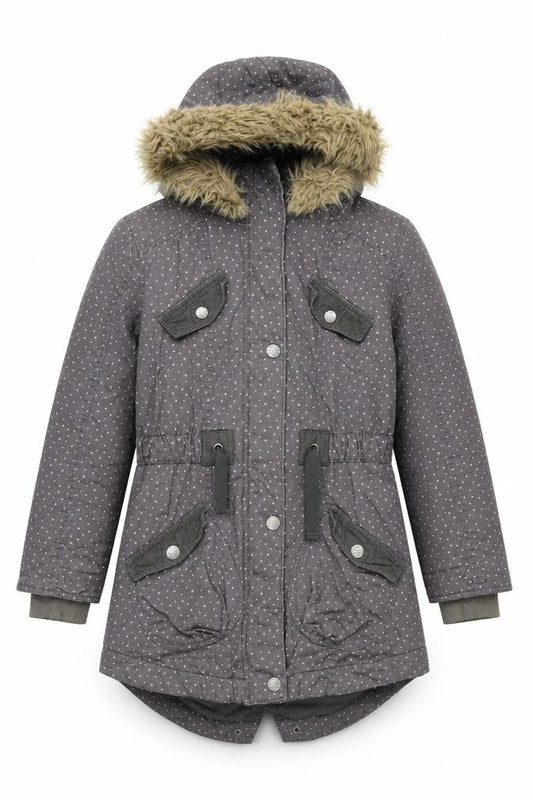 Next Girls Grey Polka Dot Parka Coat 11-12 Years, Hooded, Lined