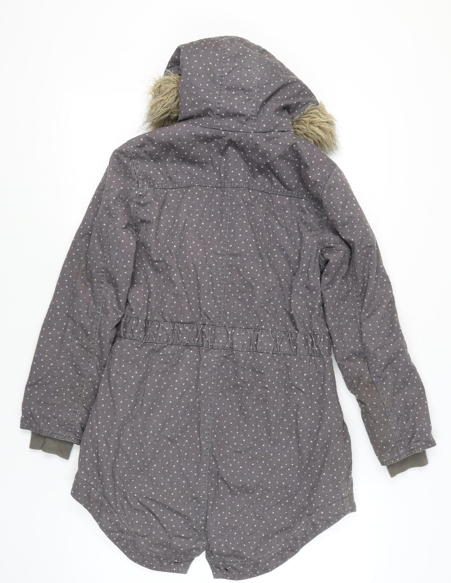 Next Girls Grey Polka Dot Parka Coat 11-12 Years, Hooded, Lined