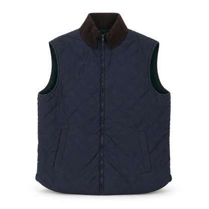 Front view of Morris unisex blue quilted waistcoat, size 20