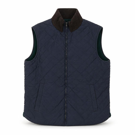Front view of Morris unisex blue quilted waistcoat, size 20