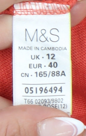 Womens UK Size 12 Marks and Spencer Red Basic T-Shirt