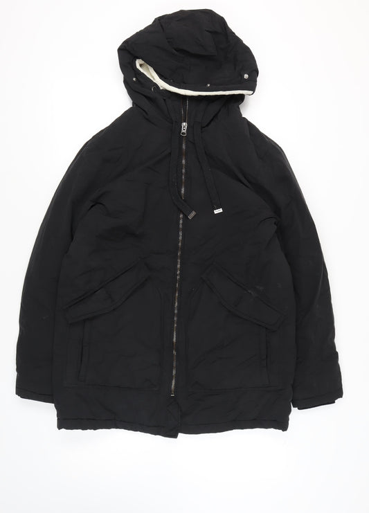 Pull & Bear Women's Black Hooded Parka Jacket M