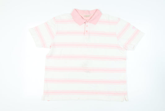 Cotton Traders Men's Pink Striped Polo, XL, Casual Wear