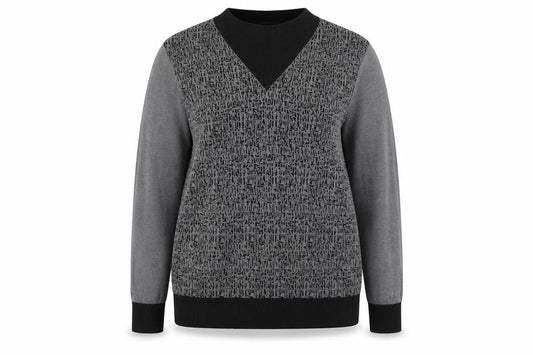 Front view of LILANZ unisex grey geometric jumper, size 20
