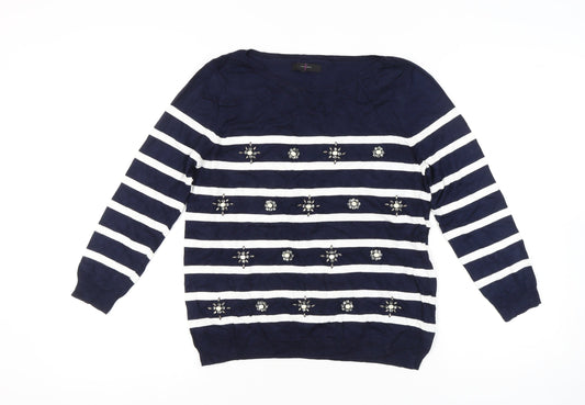 Jasper Conran Women's Blue Striped Pullover Jumper Size 14