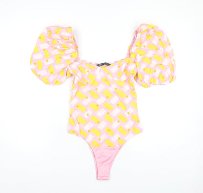Zara Women’s Pink Geometric Puff Sleeve Bodysuit Small