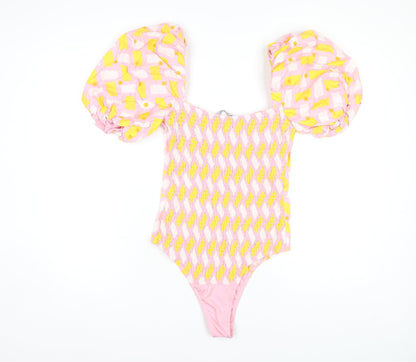 Zara Women’s Pink Geometric Puff Sleeve Bodysuit Small