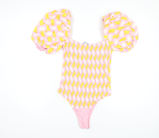 Zara Women’s Pink Geometric Puff Sleeve Bodysuit Small