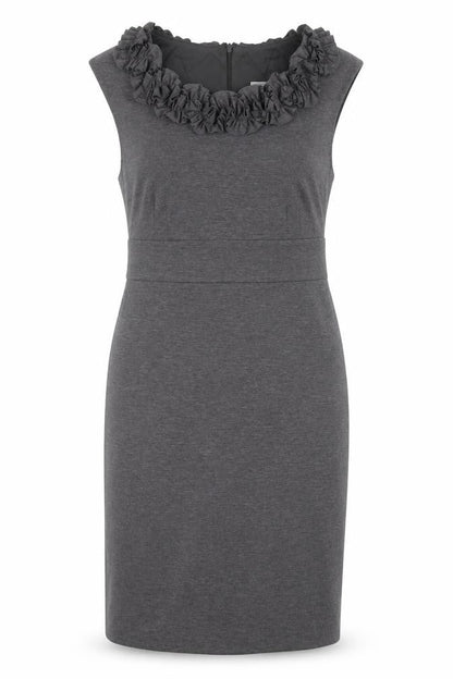Wallis Women's Grey Sheath Dress Size 14 Ruffled Neck