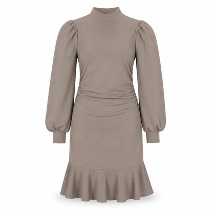 Boohoo Women’s Brown Sheath Dress Size 10, High Neck, Ruched