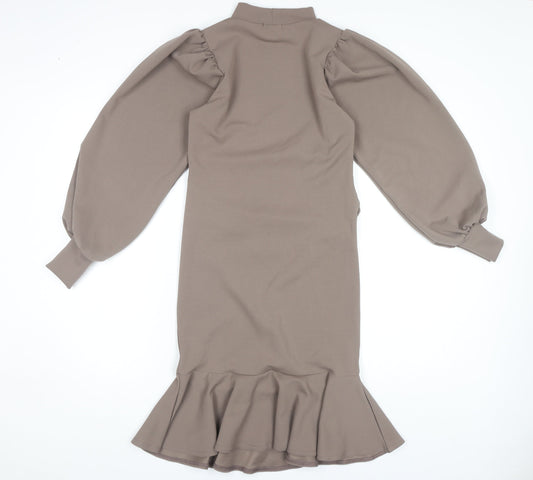 Boohoo Women’s Brown Sheath Dress Size 10, High Neck, Ruched