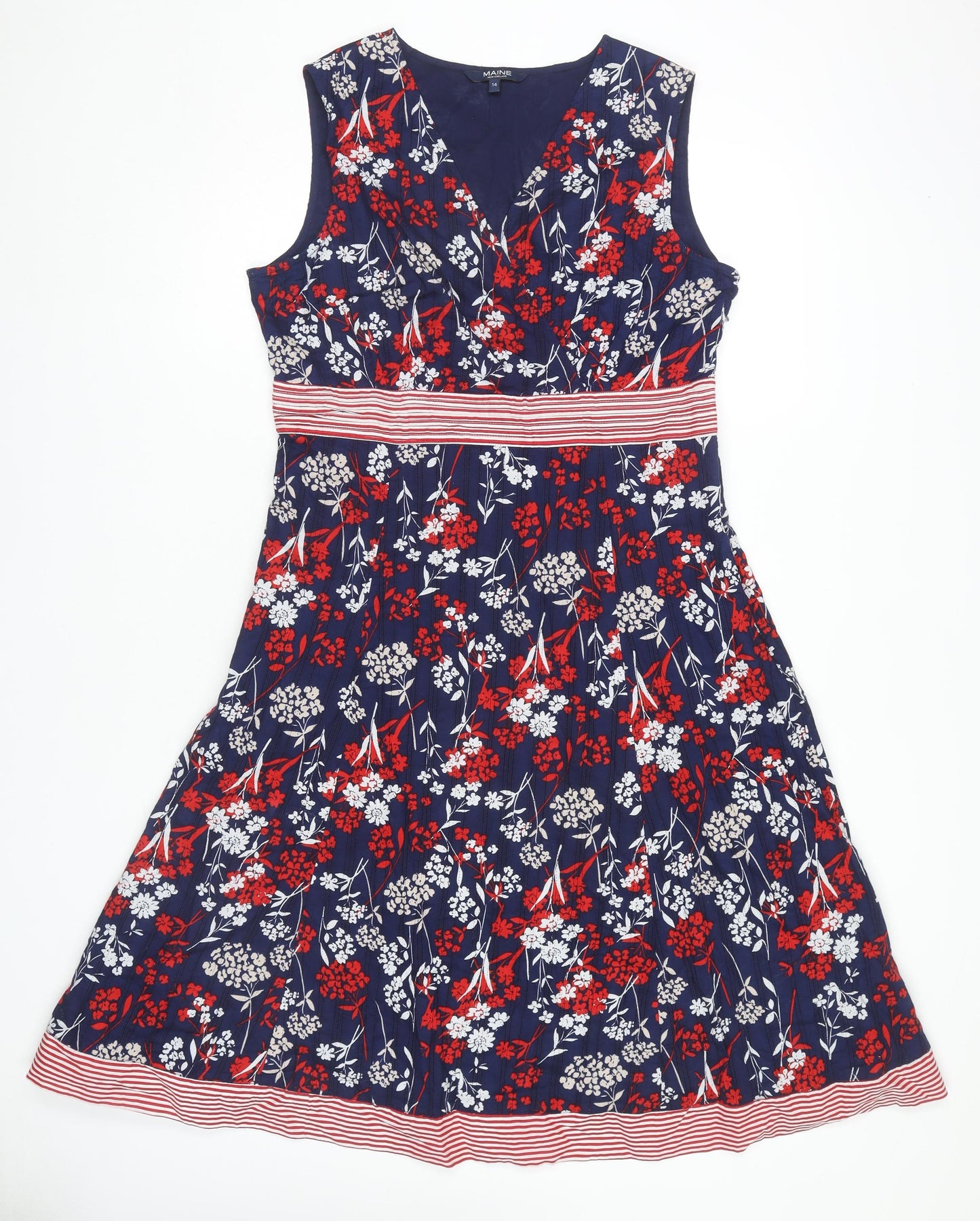 Maine New England Women Blue Floral Fit & Flare Dress 14