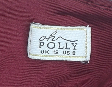 Oh Polly Women's Red Bodycon Party Dress - Size 12