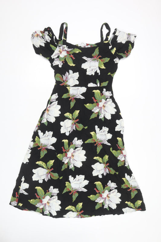Warehouse Floral Dress, Women, Black, Size 10, Casual Spring