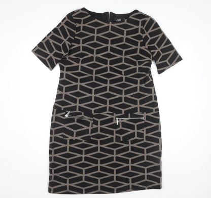 Wallis Women's Black Sheath Dress, Size 14, Geometric Pattern