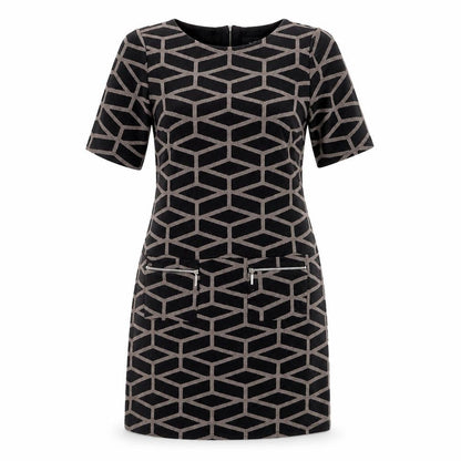 Wallis Women's Black Sheath Dress, Size 14, Geometric Pattern