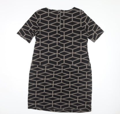 Wallis Women's Black Sheath Dress, Size 14, Geometric Pattern