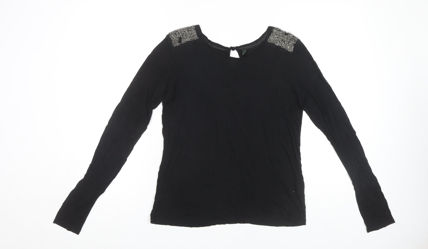 Womens UK Size M Stile Benetton Black Basic T-Shirt