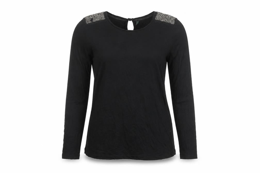 Front view of Stile Benetton Women's Black Beaded Long Sleeve Top M
