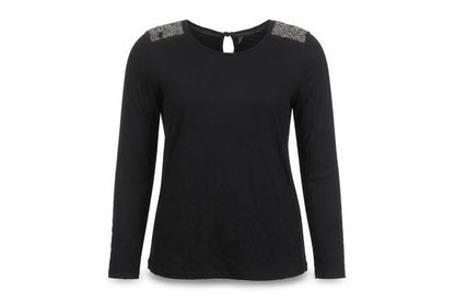 Front view of Stile Benetton Women's Black Beaded Long Sleeve Top M
