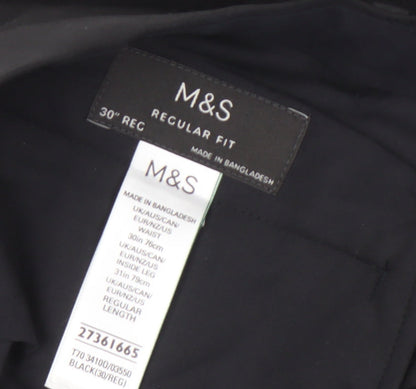 Marks and Spencer Men's Black Trousers, 30W, Regular Fit