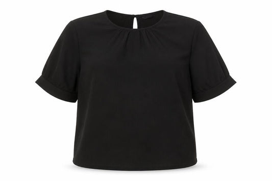 Front view of Adrianna Papell Women's Black Top, size S, Elegant Design