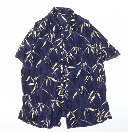 Essence Women's Blue Floral Button-Up Shirt, Size 16