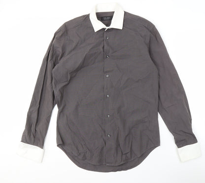 Zara Men's Grey Button-Up Shirt Size 40 Long Sleeve