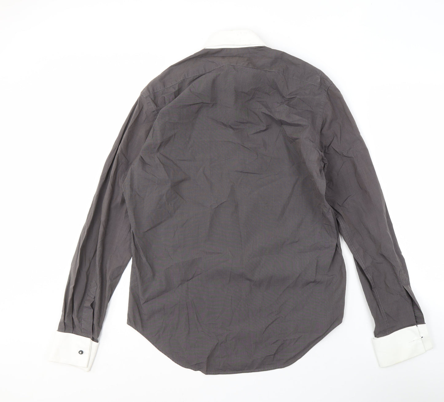 Zara Men's Grey Button-Up Shirt Size 40 Long Sleeve