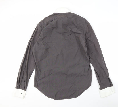 Zara Men's Grey Button-Up Shirt Size 40 Long Sleeve