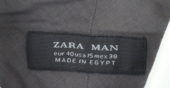Zara Men's Grey Button-Up Shirt Size 40 Long Sleeve