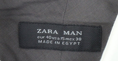 Zara Men's Grey Button-Up Shirt Size 40 Long Sleeve