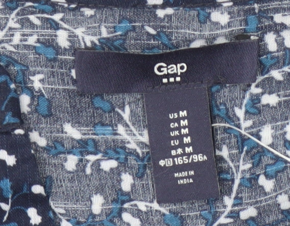 Gap Women's Blue Floral Blouse, M, Cotton, Long Sleeve