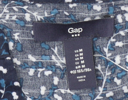 Gap Women's Blue Floral Blouse, M, Cotton, Long Sleeve